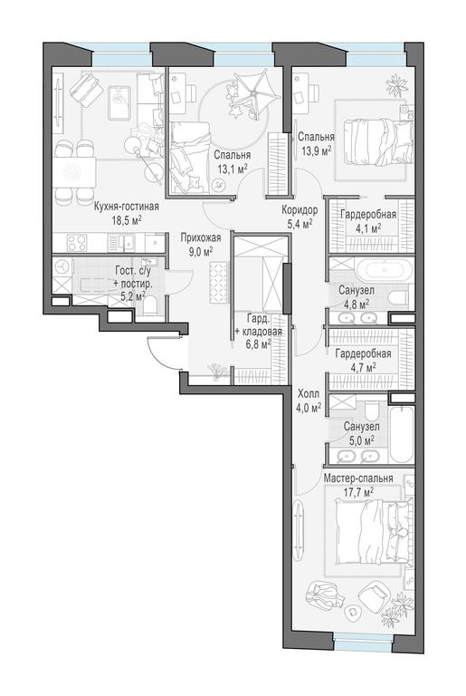 2-BD Apartment Sale, 113.9 sq. m. at Foriver, Simonovskaya Embankment, 3к1, Moscow, Russia #1 2-BD Apartment Sale, 113.9 sq. m. at Foriver, Simonovskaya Embankment, 3к1, Moscow, Russia #1