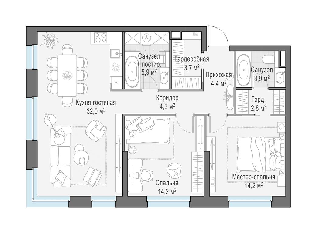 2-BD Apartment Sale, 85.9 sq. m. at Foriver, Simonovskaya Embankment, 3к1, Moscow, Russia #1 2-BD Apartment Sale, 85.9 sq. m. at Foriver, Simonovskaya Embankment, 3к1, Moscow, Russia #1