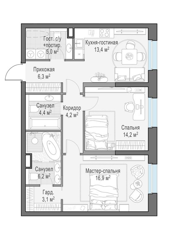 1-BD Apartment Sale, 74.3平方米 at Foriver, Simonovskaya Embankment, 3к1, Moscow, Russia #1 1-BD Apartment Sale, 74.3平方米 at Foriver, Simonovskaya Embankment, 3к1, Moscow, Russia #1