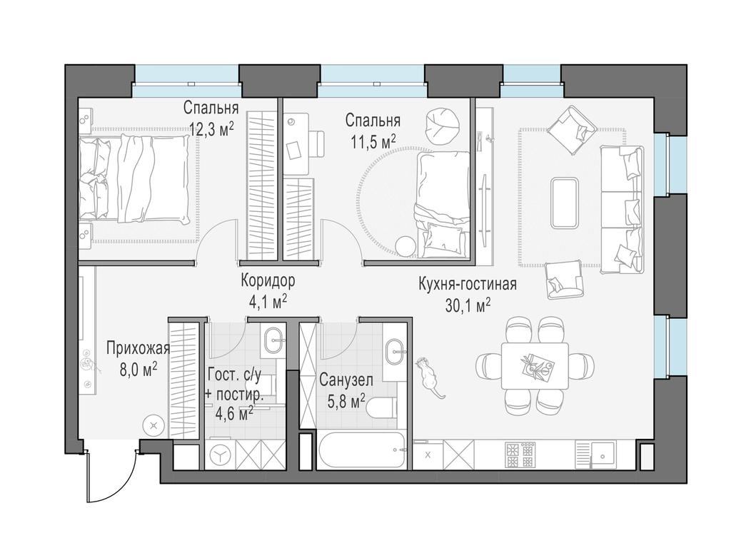 2-BD Apartment Sale, 76.6平方米 at Foriver, Simonovskaya Embankment, 3к1, Moscow, Russia #1 2-BD Apartment Sale, 76.6平方米 at Foriver, Simonovskaya Embankment, 3к1, Moscow, Russia #1