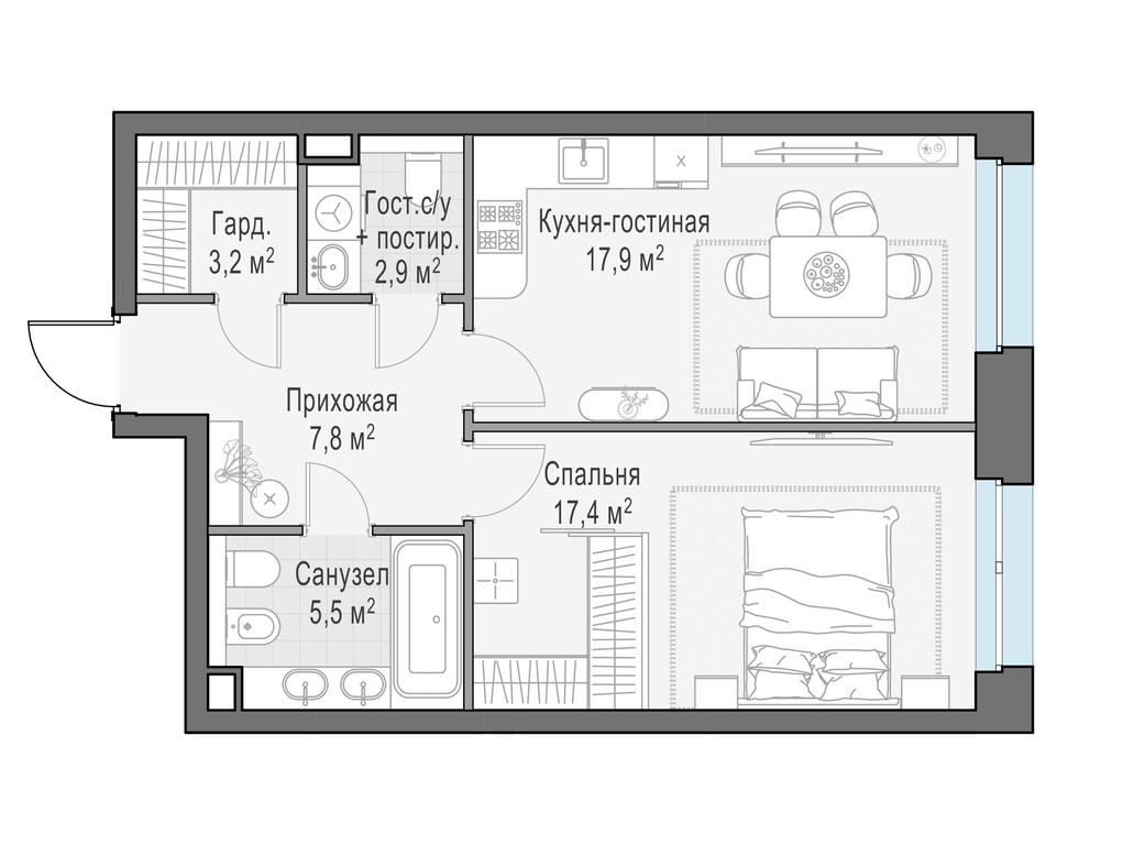 1-BD Apartment Sale, 55.2 sq. m. at Foriver, Simonovskaya Embankment, 3к1, Moscow, Russia #1 1-BD Apartment Sale, 55.2 sq. m. at Foriver, Simonovskaya Embankment, 3к1, Moscow, Russia #1