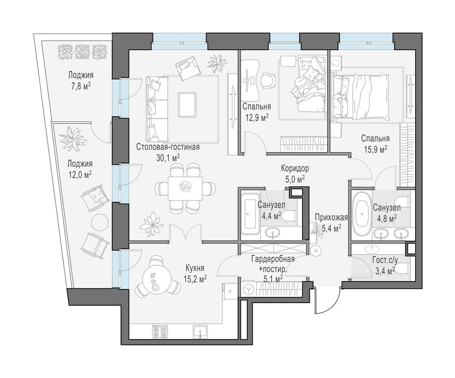 2-BD Apartment Sale, 112.5平方米 at Foriver, Simonovskaya Embankment, 3к1, Moscow, Russia #1