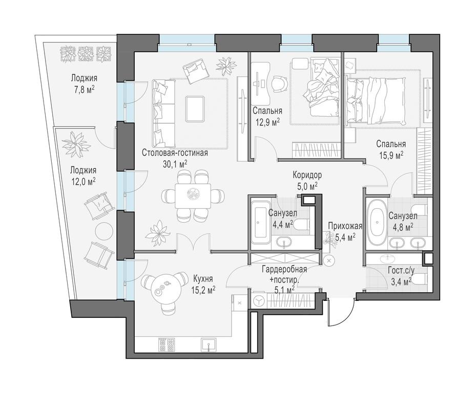 2-BD Apartment Sale, 112.4平方米 at Foriver, Simonovskaya Embankment, 3к1, Moscow, Russia #1 2-BD Apartment Sale, 112.4平方米 at Foriver, Simonovskaya Embankment, 3к1, Moscow, Russia #1
