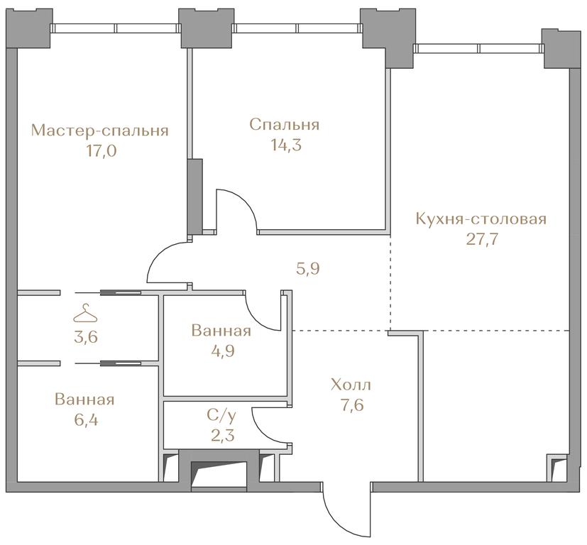 2-BD Apartment Sale, 89.7平方米 at Luzhniki Collection, Luzhnetskaya Embankment, 2/4с17, Moscow, Russia #1