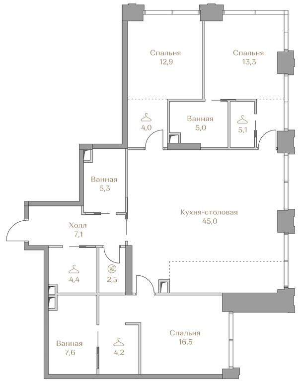 3-BD Apartment Sale, 132.9 sq. m. at Luzhniki Collection, Luzhnetskaya Embankment, 2/4с17, Moscow, Russia #1