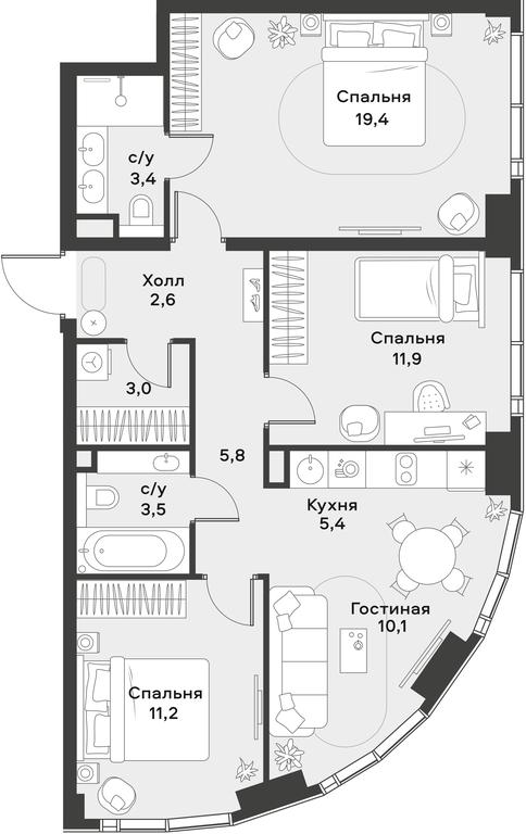 2-BD Apartment Sale, 76.3 sq. m. at Alia, Lyotnaya Street, 95Бк2, Moscow, Russia #1 2-BD Apartment Sale, 76.3 sq. m. at Alia, Lyotnaya Street, 95Бк2, Moscow, Russia #1