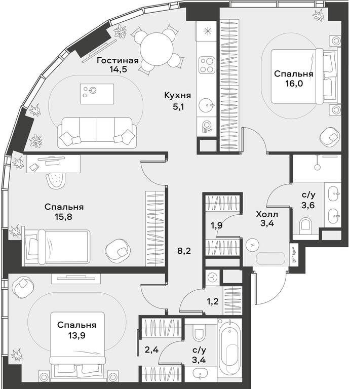 2-BD Apartment Sale, 89.4平方米 at Alia, Lyotnaya Street, 95Бк2, Moscow, Russia #1 2-BD Apartment Sale, 89.4平方米 at Alia, Lyotnaya Street, 95Бк2, Moscow, Russia #1