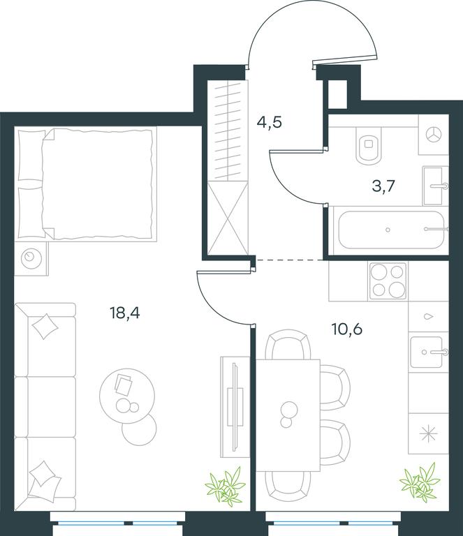 Apartment Sale, 37.2平方米 at Level Michurinskiy, Озёрная улица, вл1, Москва, Россия #1