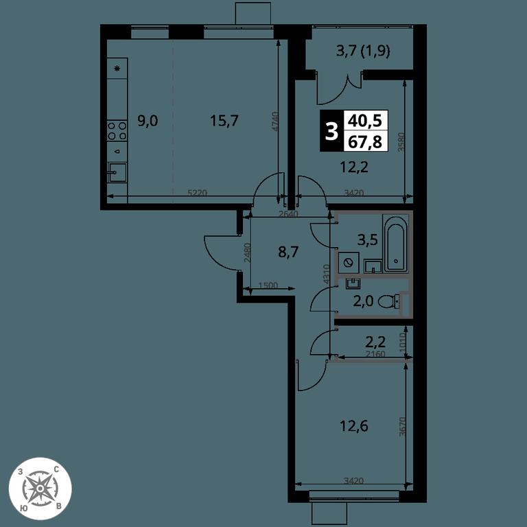 3-BD Apartment Sale, 67.7平方米 at Pervy Sheremetevskij, Komsomolskaya Street, 16, Khimki, Moscow Region, Russia #2 3-BD Apartment Sale, 67.7平方米 at Pervy Sheremetevskij, Komsomolskaya Street, 16, Khimki, Moscow Region, Russia #2