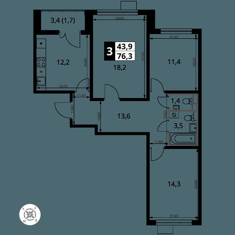 3-BD Apartment Sale, 76.3平方米 at Pervy Sheremetevskij, Komsomolskaya Street, 16, Khimki, Moscow Region, Russia #2 3-BD Apartment Sale, 76.3平方米 at Pervy Sheremetevskij, Komsomolskaya Street, 16, Khimki, Moscow Region, Russia #2