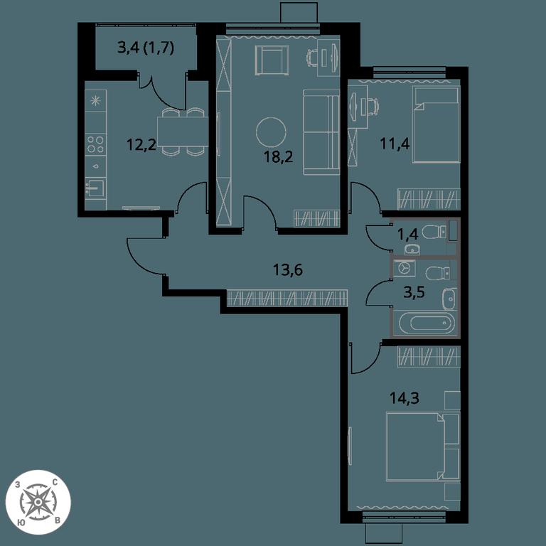 3-BD Apartment Sale, 76.3平方米 at Pervy Sheremetevskij, Komsomolskaya Street, 16, Khimki, Moscow Region, Russia #1 3-BD Apartment Sale, 76.3平方米 at Pervy Sheremetevskij, Komsomolskaya Street, 16, Khimki, Moscow Region, Russia #1