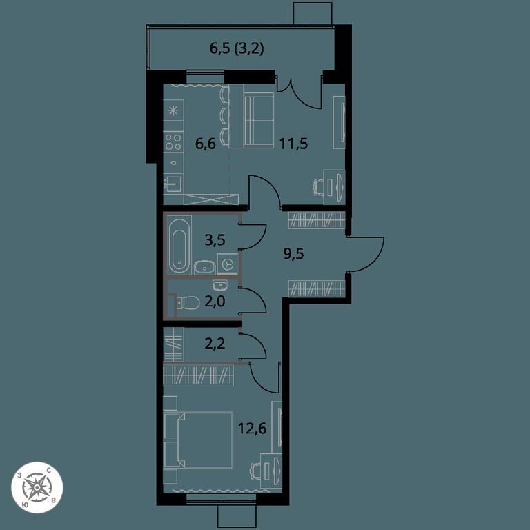 2-BD Apartment Sale, 51.1 sq. m. at Pervy Sheremetevskij, Komsomolskaya Street, 16, Khimki, Moscow Region, Russia #1