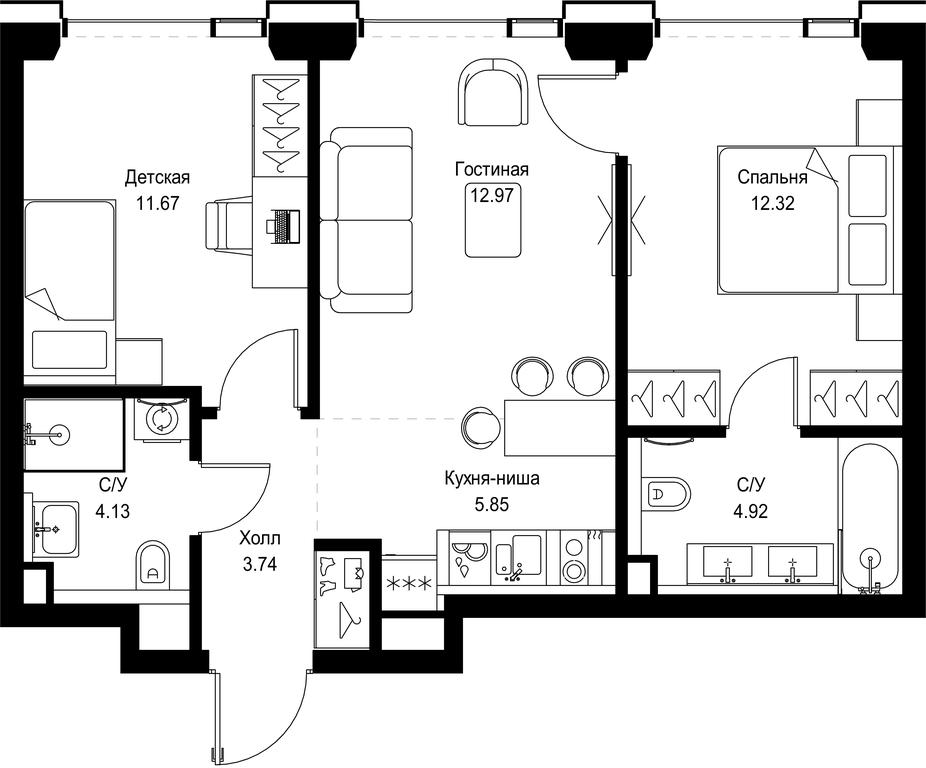 2-BD Apartment Sale, 55.6平方米 at SET, Vereyskaya Street, Moscow, Russia #1