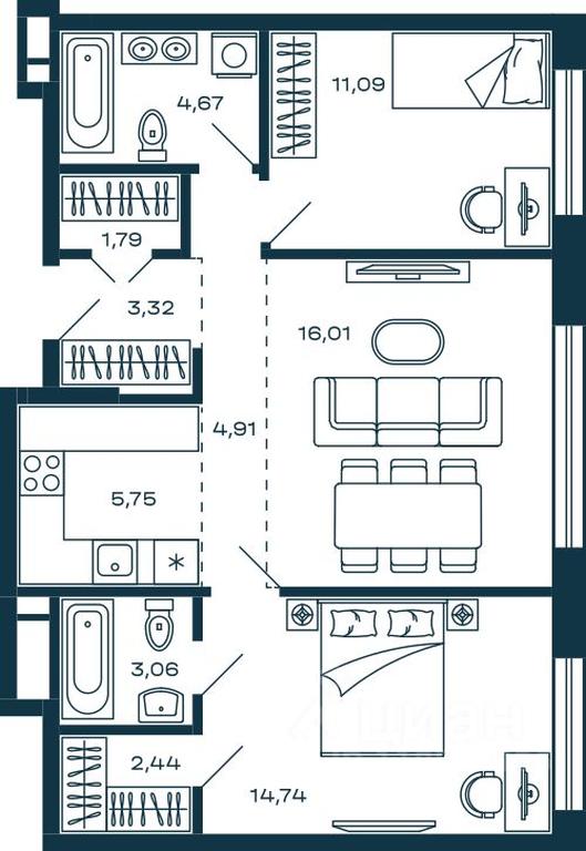 1-BD Apartment Sale, 67.78 sq. m. at M-5, Tsentralnaya ulitsa, Krasnogorsk, Moscow Region, Russia #1