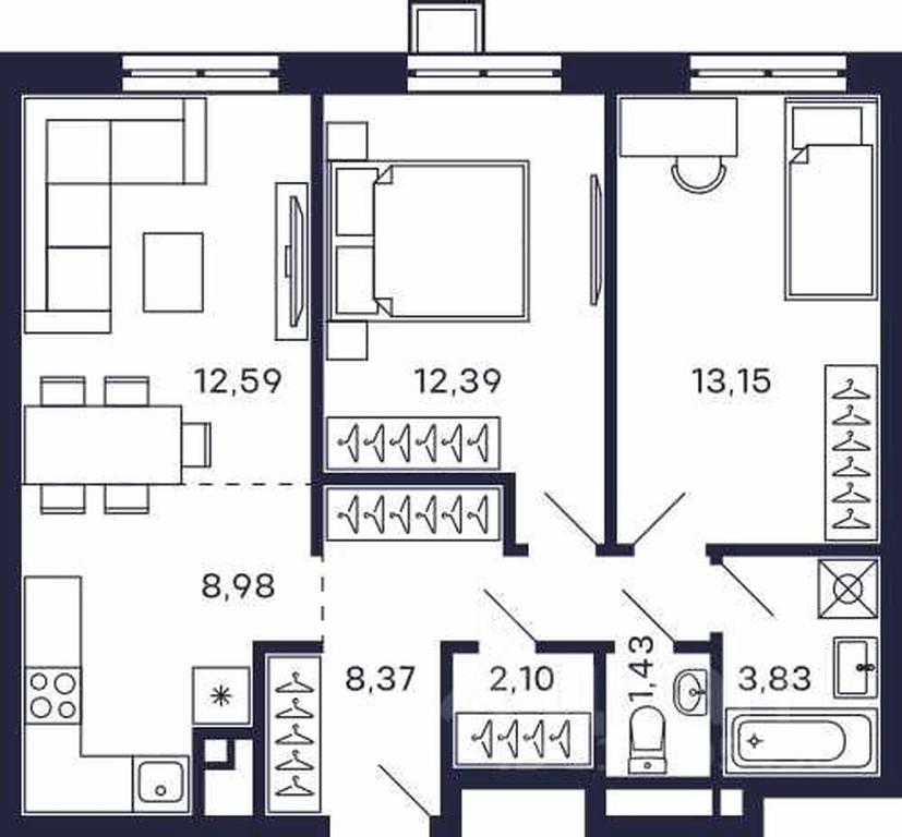 1-BD Apartment Sale, 62.84 sq. m. at Tetris, Zheleznodorozhny pereulok, Krasnogorsk, Moscow Region, Russia #2