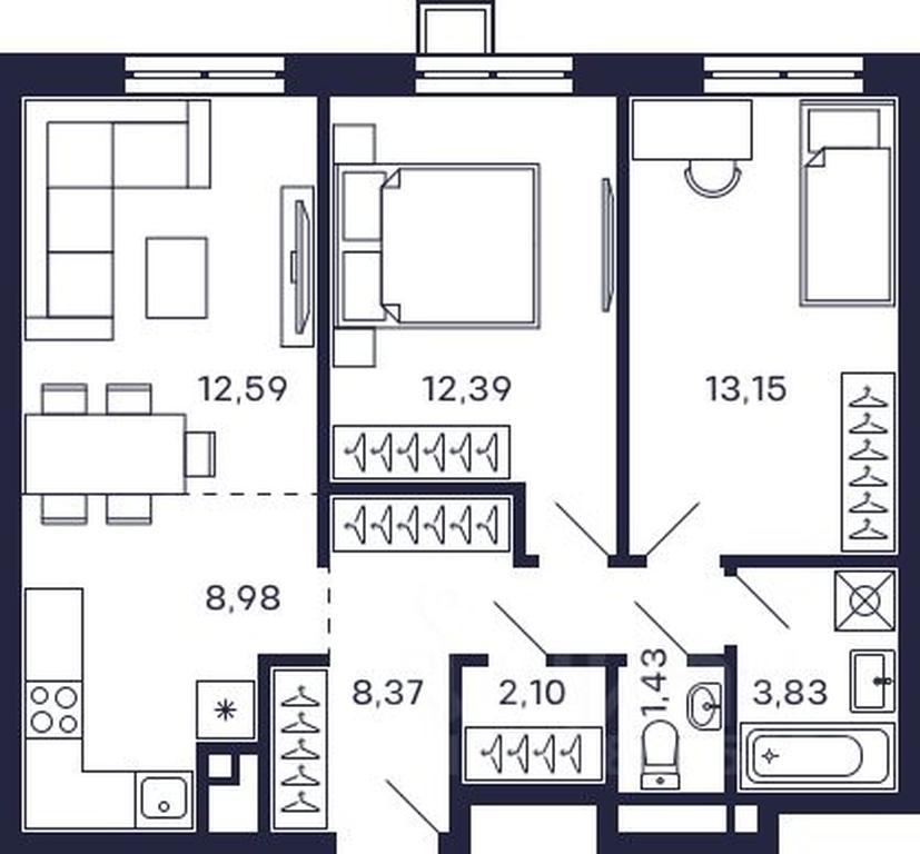 1-BD Apartment Sale, 62.84 sq. m. at Tetris, Zheleznodorozhny pereulok, Krasnogorsk, Moscow Region, Russia #1