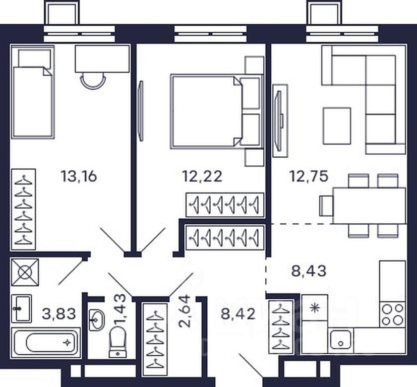 1-BD Apartment Sale, 62.88 sq. m. at Tetris, Zheleznodorozhny pereulok, Krasnogorsk, Moscow Region, Russia #1