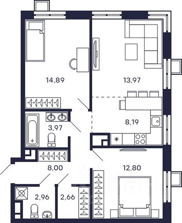 1-BD Apartment Sale, 67.44 sq. m. at Tetris, Zheleznodorozhny pereulok, Krasnogorsk, Moscow Region, Russia #1