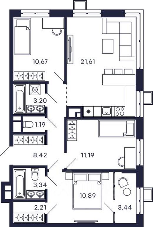 2-BD Apartment Sale, 74.03平方米 at Tetris, Zheleznodorozhny pereulok, Krasnogorsk, Moscow Region, Russia #1