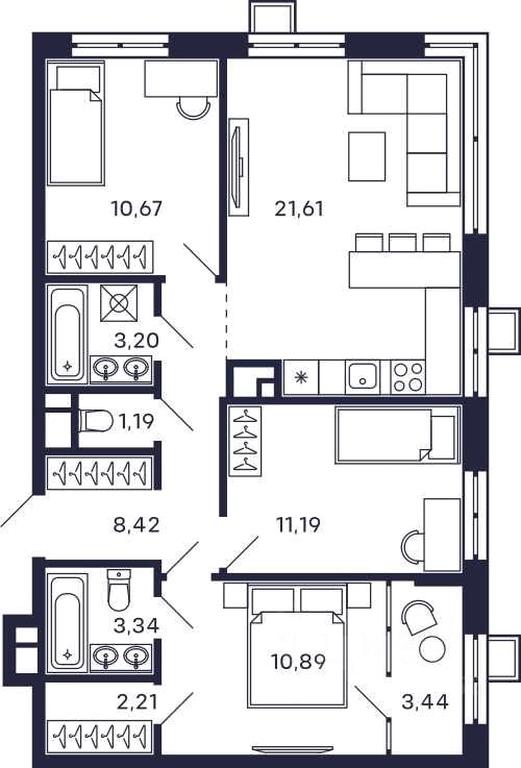 2-BD Apartment Sale, 74.03平方米 at Tetris, Zheleznodorozhny pereulok, Krasnogorsk, Moscow Region, Russia #2