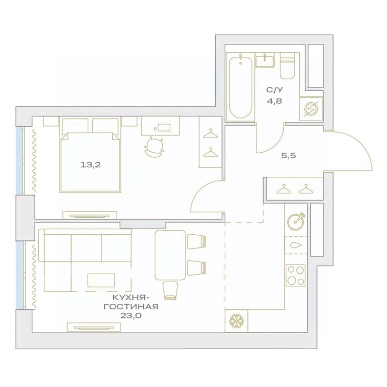 1-BD Apartment Sale, 46.5平方米 at Detali, zhiloy kompleks Detali, Maryino Settlement, Filimonkovskoye Municipal Formation, Moscow, Russia #1 1-BD Apartment Sale, 46.5平方米 at Detali, zhiloy kompleks Detali, Maryino Settlement, Filimonkovskoye Municipal Formation, Moscow, Russia #1