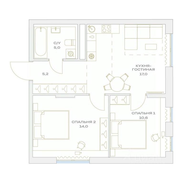 2-BD Apartment Sale, 51.8平方米 at Detali, zhiloy kompleks Detali, Maryino Settlement, Filimonkovskoye Municipal Formation, Moscow, Russia #1 2-BD Apartment Sale, 51.8平方米 at Detali, zhiloy kompleks Detali, Maryino Settlement, Filimonkovskoye Municipal Formation, Moscow, Russia #1