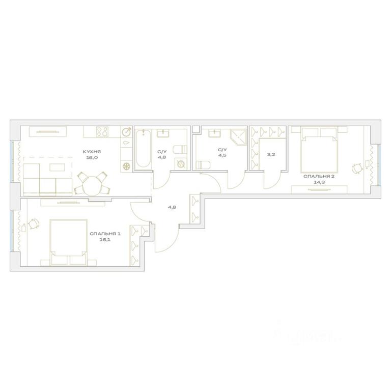 2-BD Apartment Sale, 63.7平方米 at Detali, zhiloy kompleks Detali, Maryino Settlement, Filimonkovskoye Municipal Formation, Moscow, Russia #1 2-BD Apartment Sale, 63.7平方米 at Detali, zhiloy kompleks Detali, Maryino Settlement, Filimonkovskoye Municipal Formation, Moscow, Russia #1