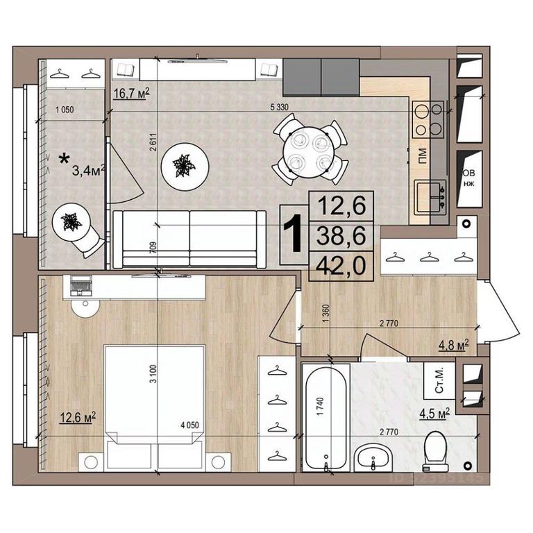Apartment Sale, 42 sq. m. at Grand Komfort, Gudkova Street, Zhukovsky, Moscow Region, Russia #1