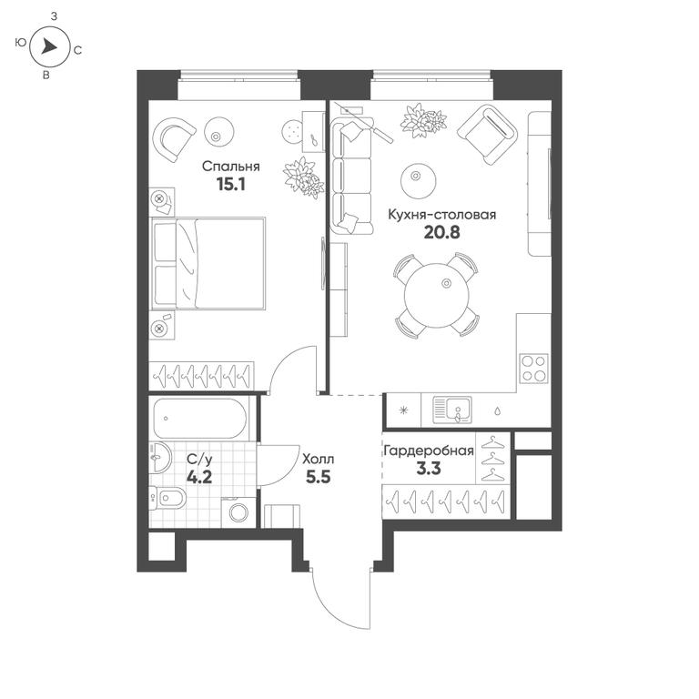 1-BD Apartment Sale, 48.9平方米 at Mariinn Park, Oktyabrskaya Street, 103, Moscow, Russia #1 1-BD Apartment Sale, 48.9平方米 at Mariinn Park, Oktyabrskaya Street, 103, Moscow, Russia #1