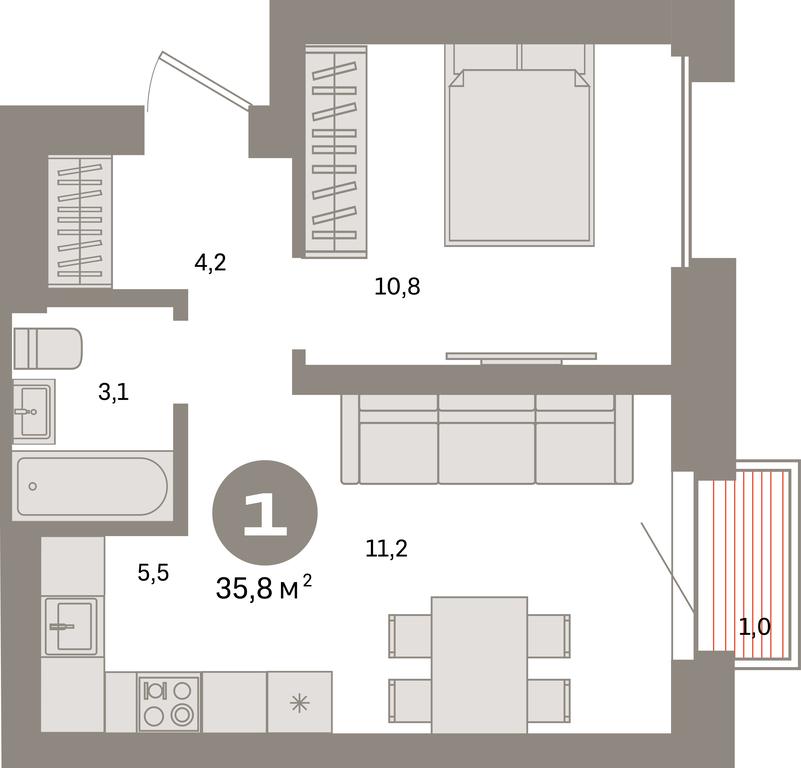 1-BD Apartment Sale, 35.8平方米 at Kvartal Metronom, Tagilskaya Street, Moscow, Russia #1