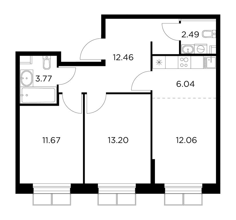 2-BD Apartment Sale, 61.69 sq. m. at Novoe Pushkino, mikrorayon Novoye Pushkino, Pushkino, Moscow Region, Russia #1