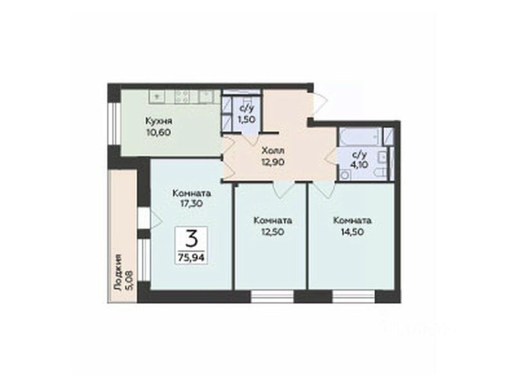 2-BD Apartment Sale, 75.94 sq. m. at Rodniki, Trudovaya ulitsa, Rodniki Township, Ramenskiy Urban District, Moscow Region, Russia #1