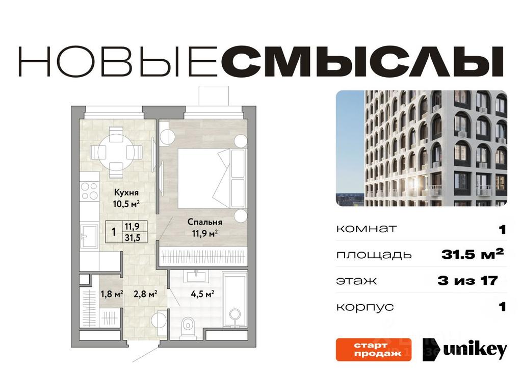 Продажа квартиры, 31,5 м² в ЖК «Новые Смыслы», улица Александры Монаховой, посёлок Коммунарка, Новомосковский административный округ, Москва, Россия #1