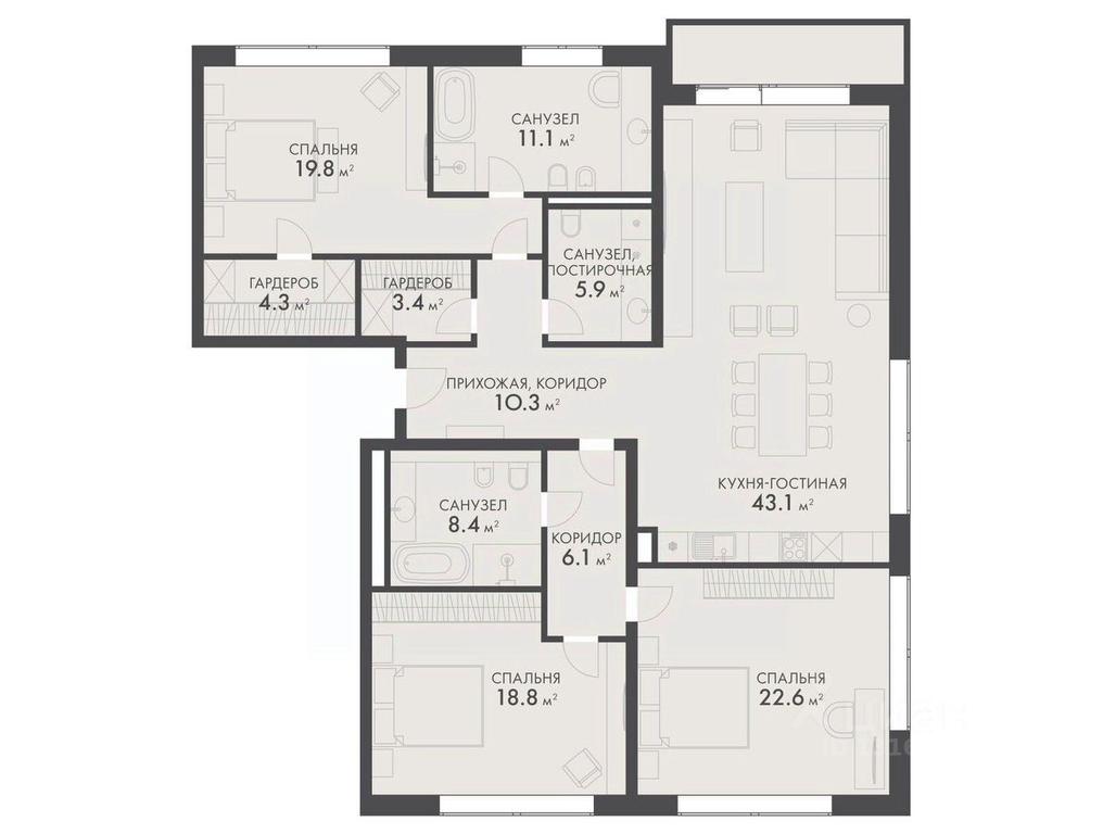 3-BD Apartment Sale, 154.9平方米 at Vnukovo Country Club (Vnukovo Kantri Klab), Lugovaya ulitsa, derevnya Rogozinino, Pervomayskoye Settlement, Moscow, Russia #1