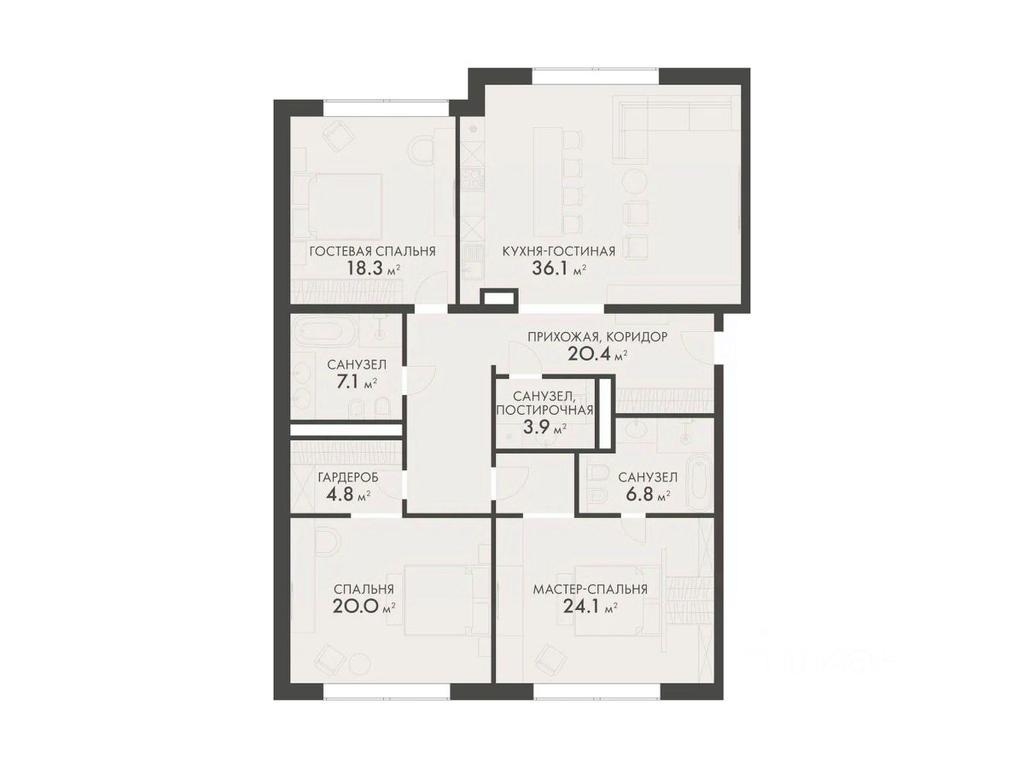 3-BD Apartment Sale, 141.4平方米 at Vnukovo Country Club (Vnukovo Kantri Klab), Lugovaya ulitsa, derevnya Rogozinino, Pervomayskoye Settlement, Moscow, Russia #1