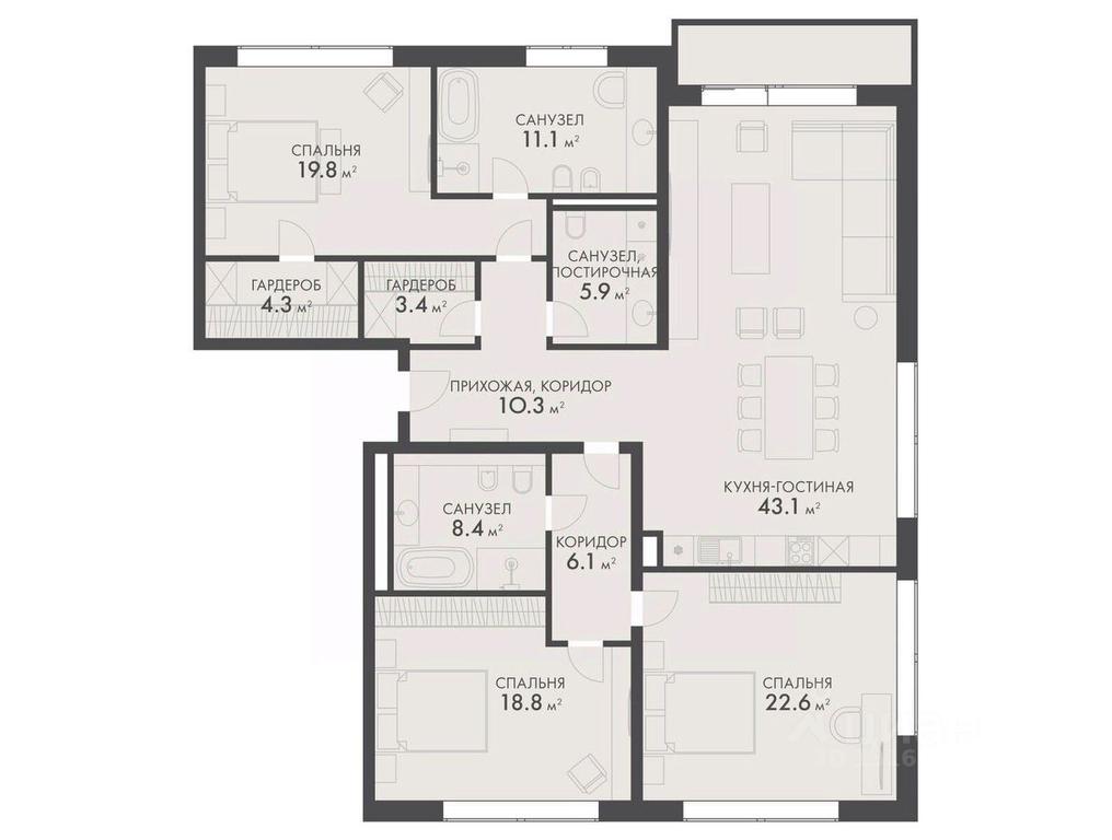3-BD Apartment Sale, 154.9平方米 at Vnukovo Country Club (Vnukovo Kantri Klab), Lugovaya ulitsa, derevnya Rogozinino, Pervomayskoye Settlement, Moscow, Russia #1