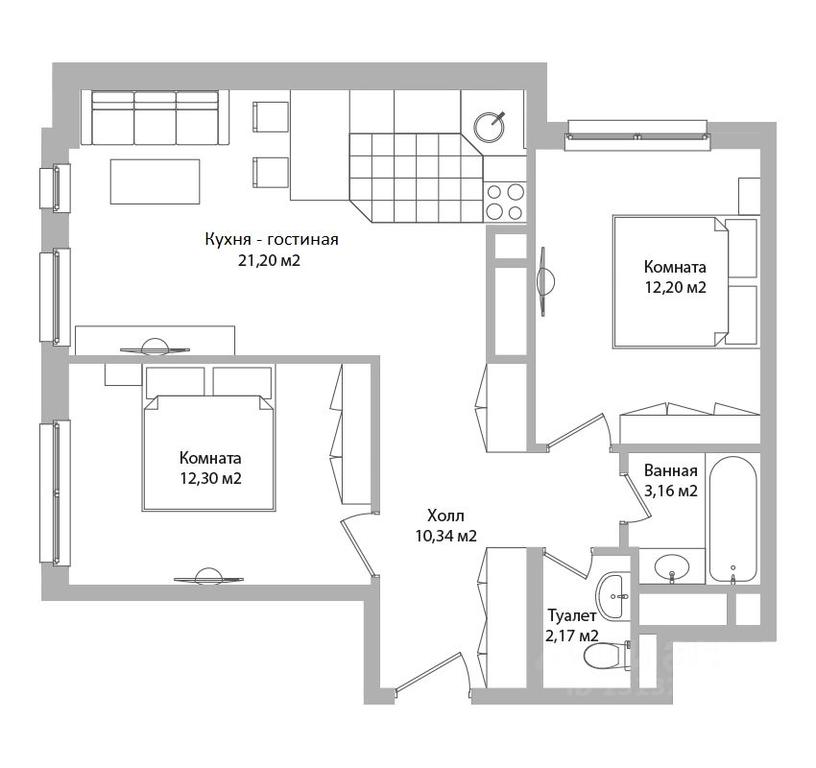 2-BD Apartment Sale, 61.4 sq. m. at po ul. Sukromka, Sukromka Street, Mytischi, Moscow Region, Russia #1