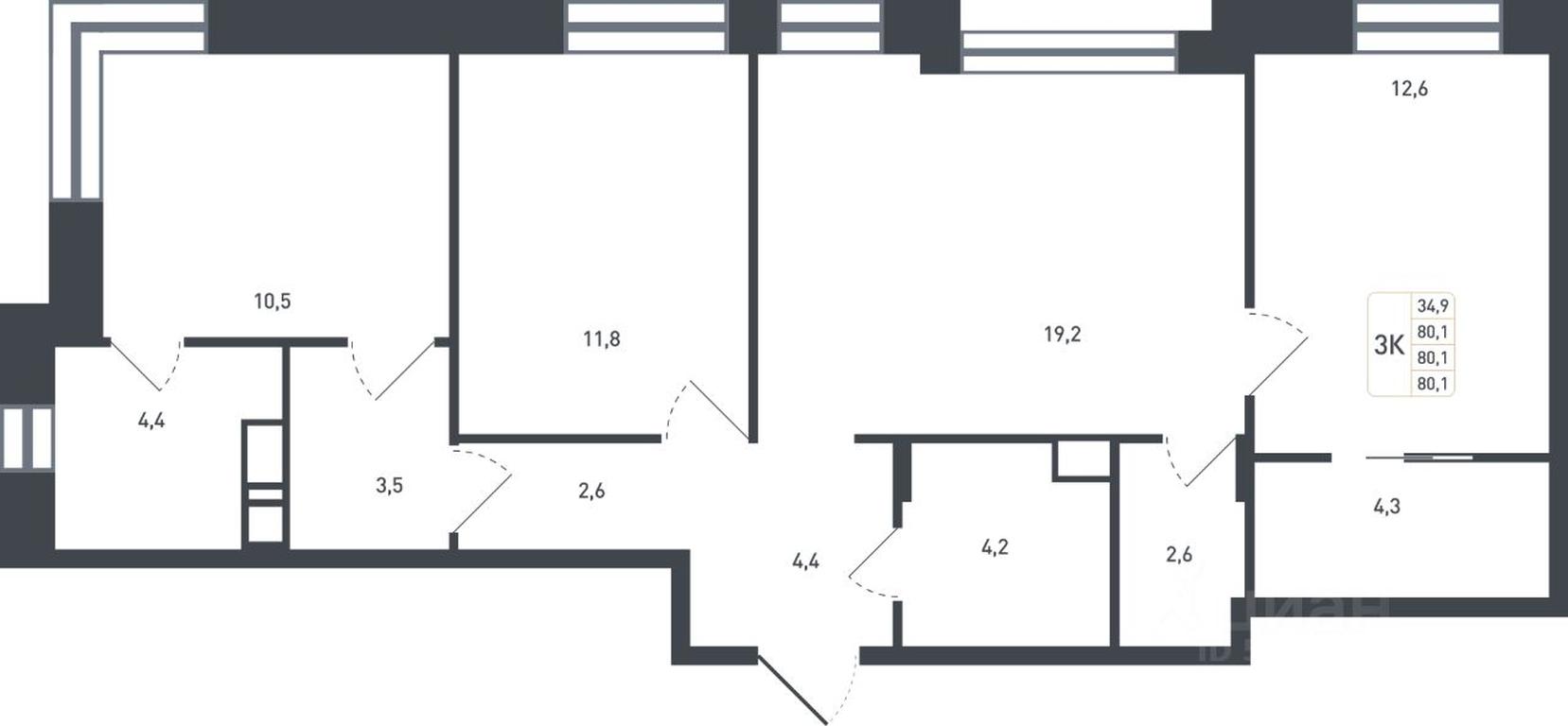 2-BD Apartment Sale, 80.1 sq. m. at Novaya Shcherbinka, Borisovka Village, Podolsk City District, Moscow Region, Russia #1