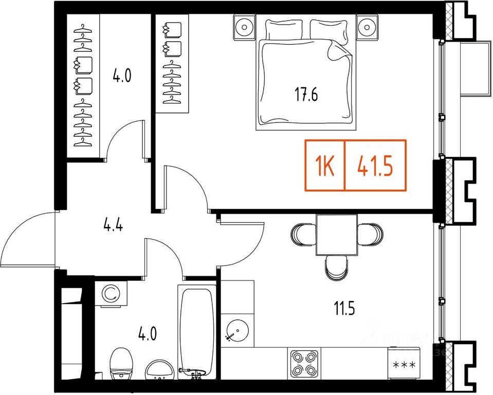 Apartment Sale, 41.5平方米 at Skolkovo ONE, Zarechnaya ulitsa, rabochiy posyolok Zarechye, Odintsovskiy Urban District, Moscow Region, Russia #1