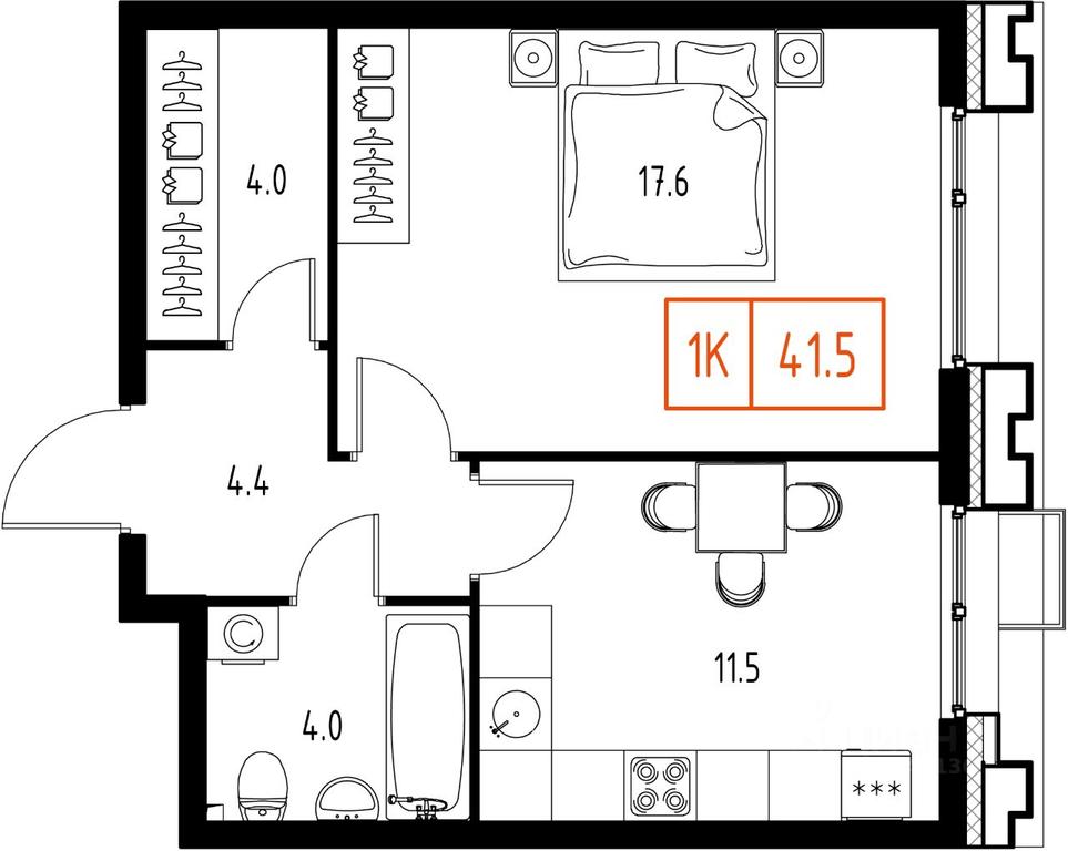 Apartment Sale, 41.5平方米 at Skolkovo ONE, Zarechnaya ulitsa, rabochiy posyolok Zarechye, Odintsovskiy Urban District, Moscow Region, Russia #1