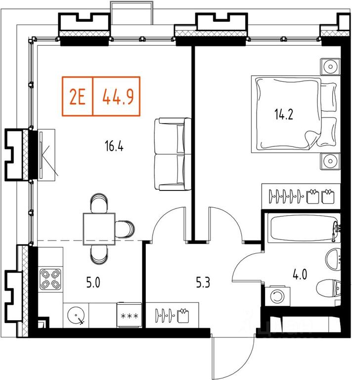 1-BD Apartment Sale, 44.9平方米 at Skolkovo ONE, Zarechnaya ulitsa, rabochiy posyolok Zarechye, Odintsovskiy Urban District, Moscow Region, Russia #1