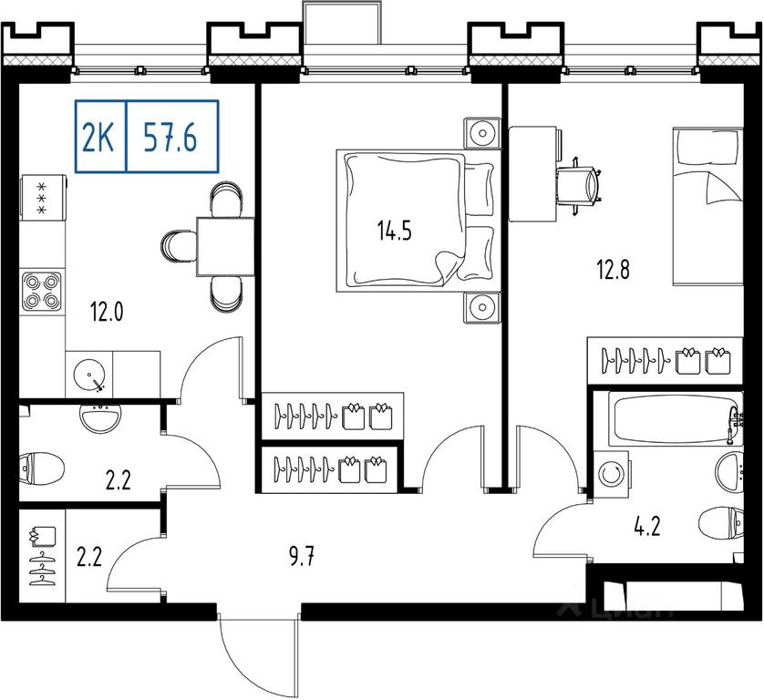 1-BD Apartment Sale, 57.6 sq. m. at Skolkovo ONE, Zarechnaya ulitsa, rabochiy posyolok Zarechye, Odintsovskiy Urban District, Moscow Region, Russia #1