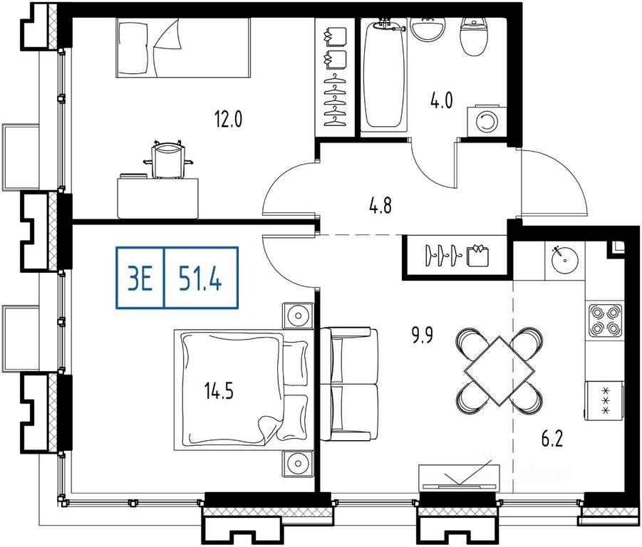 1-BD Apartment Sale, 51.4 sq. m. at Skolkovo ONE, Zarechnaya ulitsa, rabochiy posyolok Zarechye, Odintsovskiy Urban District, Moscow Region, Russia #1