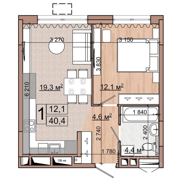 Apartment Sale, 40.4 sq. m. at Grand Komfort, Gudkova Street, Zhukovsky, Moscow Region, Russia #1
