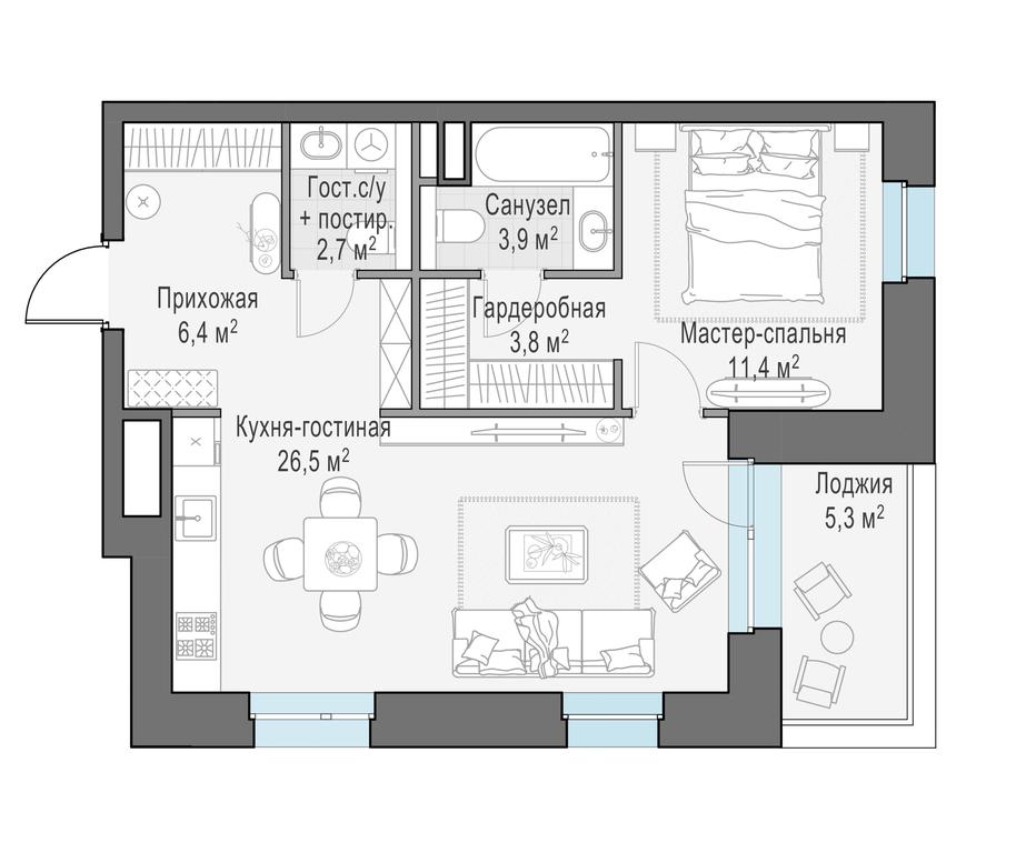 1-BD Apartment Sale, 57.7 sq. m. at Foriver, Simonovskaya Embankment, 3к1, Moscow, Russia #1 1-BD Apartment Sale, 57.7 sq. m. at Foriver, Simonovskaya Embankment, 3к1, Moscow, Russia #1