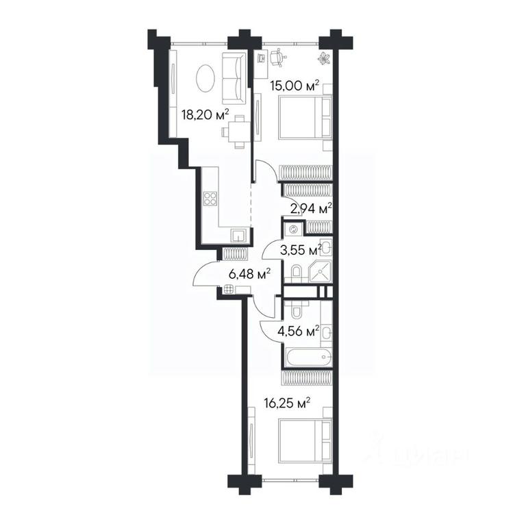 1-BD Apartment Sale, 66.98平方米 at 1-y Nagatinskiy, Nagatinskaya Street, Moscow, Russia #1