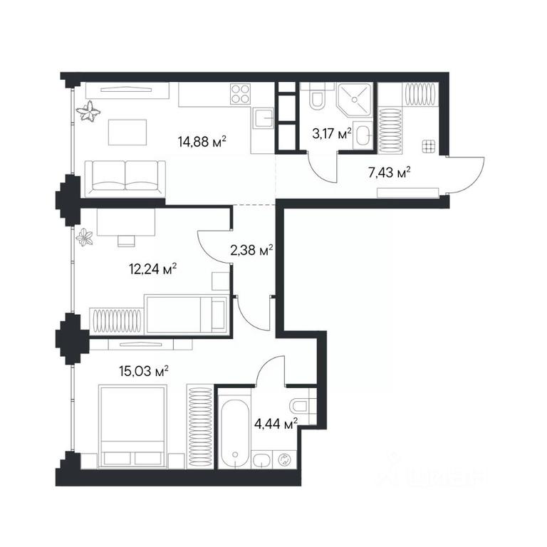 1-BD Apartment Sale, 58.84 sq. m. at 1-y Nagatinskiy, Nagatinskaya Street, Moscow, Russia #1 1-BD Apartment Sale, 58.84 sq. m. at 1-y Nagatinskiy, Nagatinskaya Street, Moscow, Russia #1