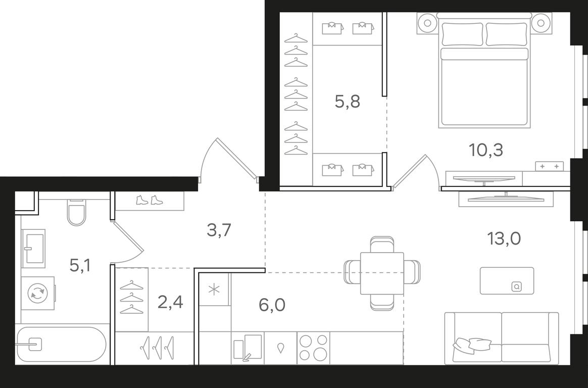 1-BD Apartment Sale, 46.3 sq. m. at Mangazeja v Bogorodskom, Ivanteyevskaya Street, 25к1, Moscow, Russia #1