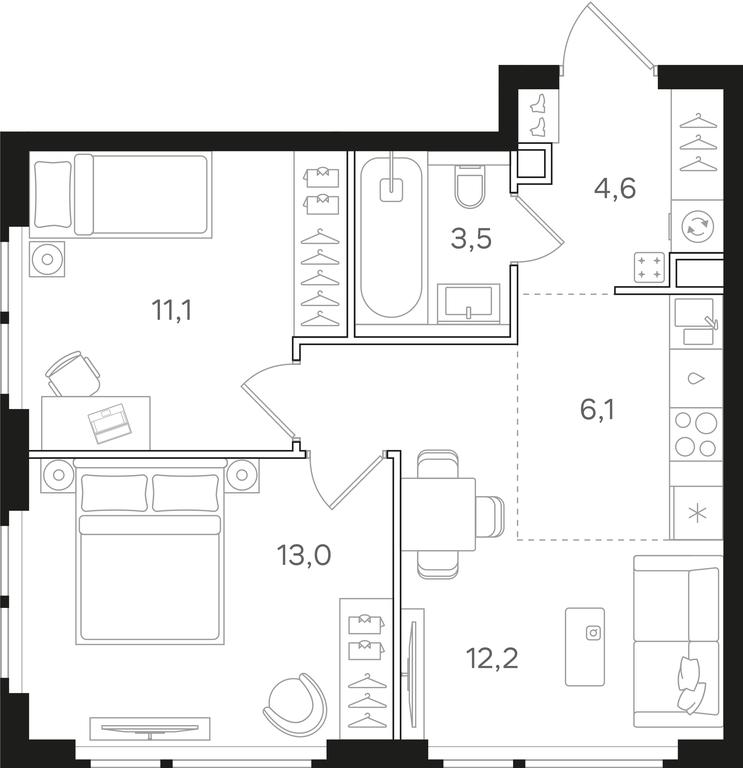 2-BD Apartment Sale, 50.5 sq. m. at Mangazeja v Bogorodskom, Ivanteyevskaya Street, 25к1, Moscow, Russia #1