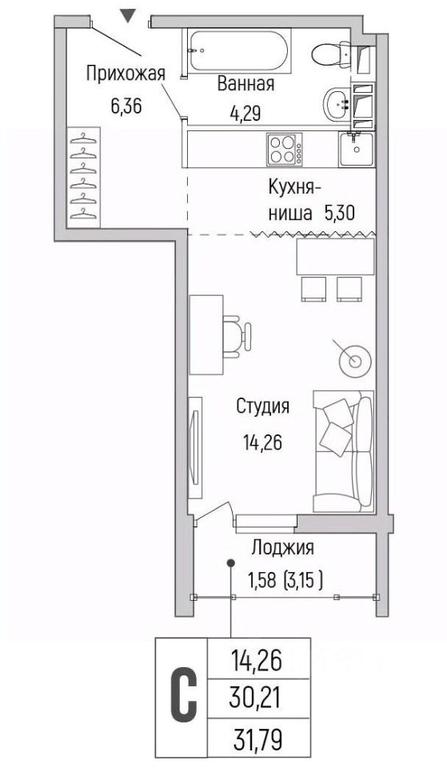 Apartment Sale, 31.79 sq. m. at Бузланово, Krasnogorsk Urban District, Moscow Region, Russia #1